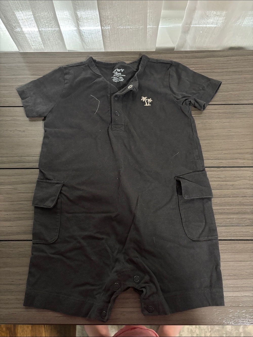 NWOT Carter's Black Short-Sleeve Baby One-Piece with Palm Tree Embroidery